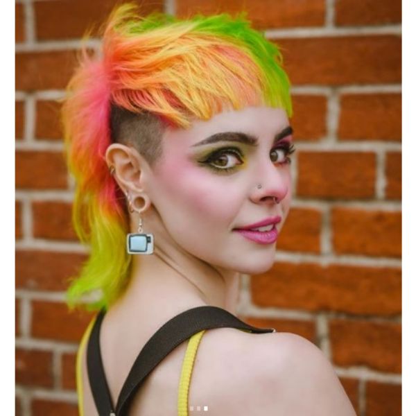 Festive Short Mullet For Thin Hair With Bright Colors