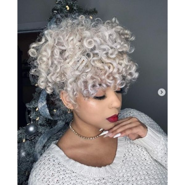 Platinum Blonde Curly Hair With Hair Pins