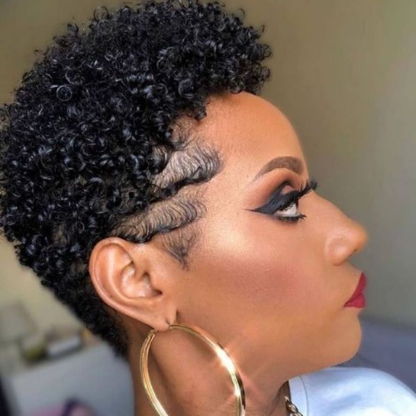  Short Shiny Curly Twa With Shaved Sideburns