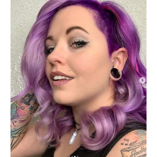  Wavy Light Purple Haircut With Shaved Side