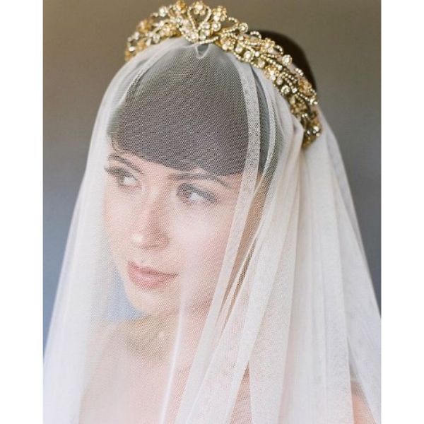 a woman with Short Pixie wedding hairstyles for short hair With Long Veil