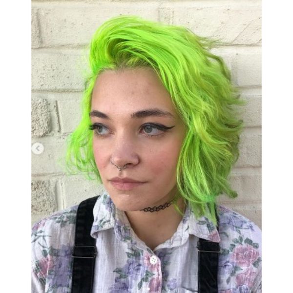 Bright Neon Green Asymmetric Hairstyle