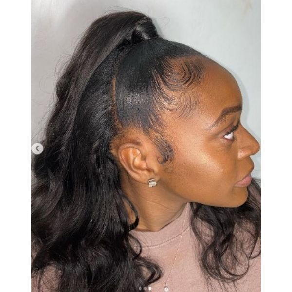 Half Up Half Down Ponytail Hairstyle With Baby Hair