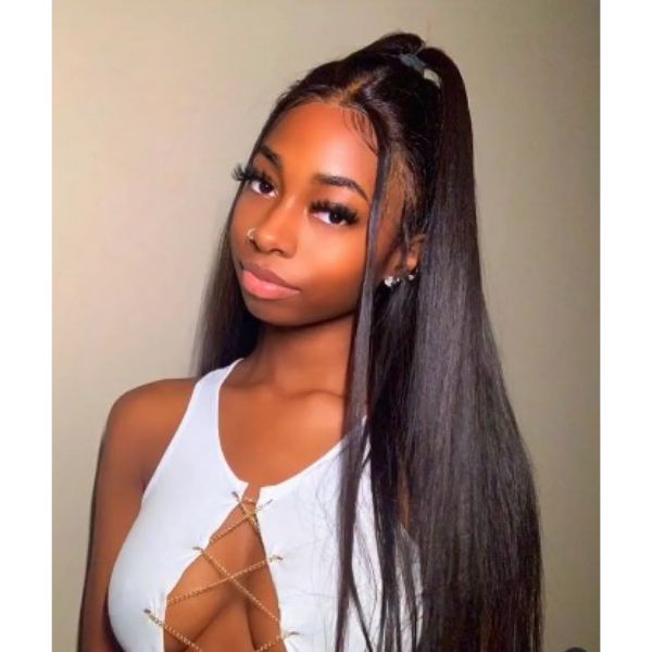 High Ponytail With Side Strands Hairstyle For Black Hair