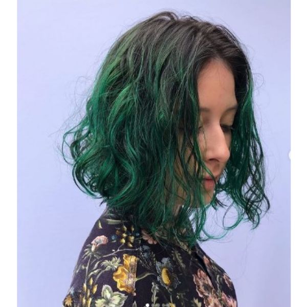  Mermaid Green Curly Bob Hair