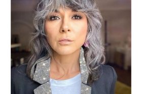 Razor Cut Medium Shag Hairstyle For Silver Gray Hair