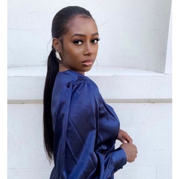 Sleek Straight Low ponytail hairstyles for black women