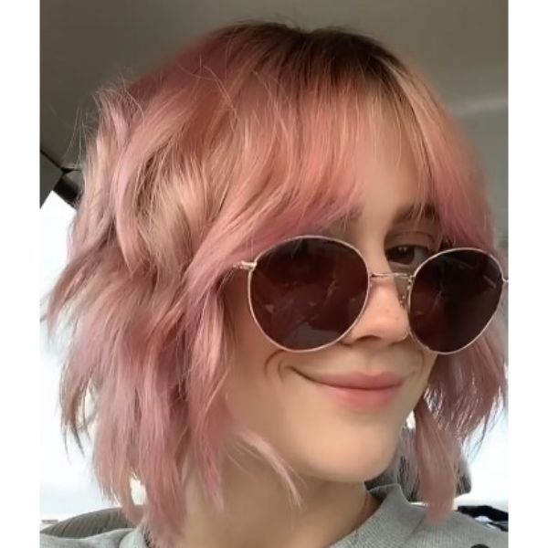  Textured Pink Curly Bob Hair
