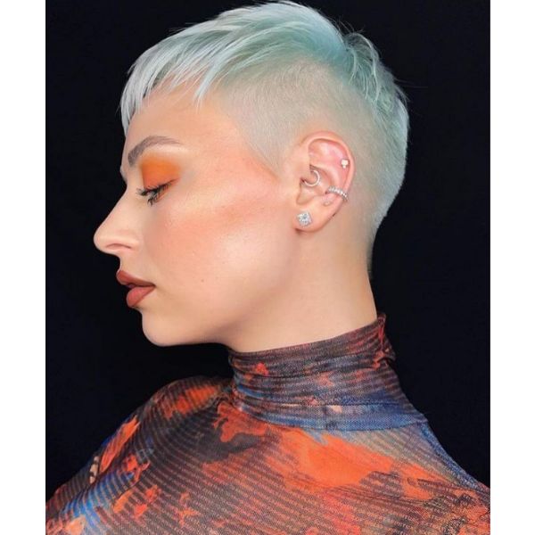  Mint Blonde Pixie Cut With Shaved Sides