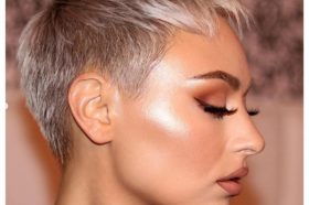 Shiny Silver Pixie Cut With Messy Top