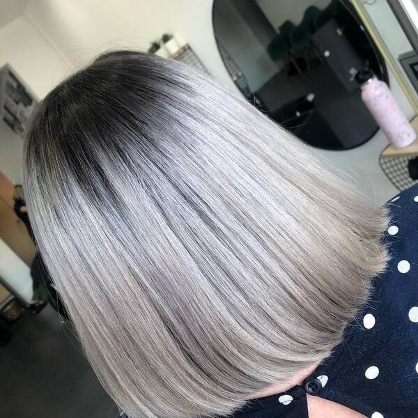 Silver Root Melt for Straight Short Hair - A woman in her polka dots top