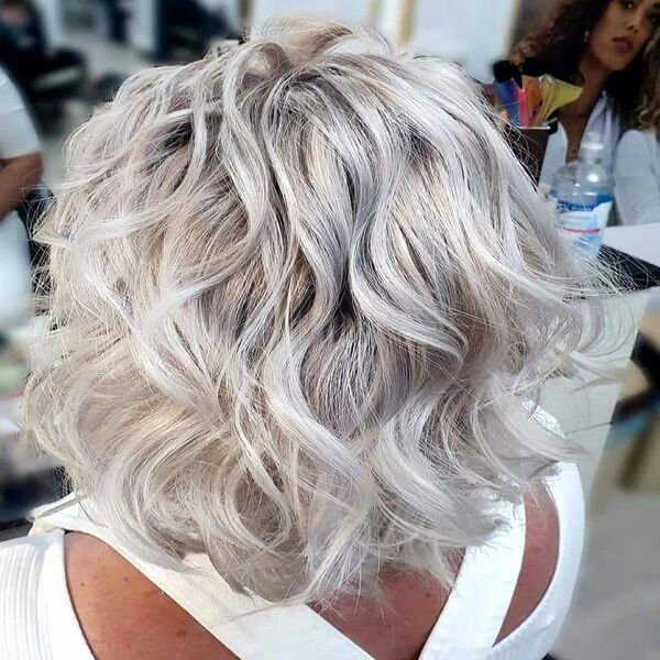Shiny Platinum Silver Highlights - A woman in white top