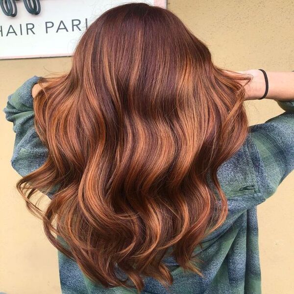 Gorgeous Auburn Brown for Long Dimensional Wave - A woman in her checkered top