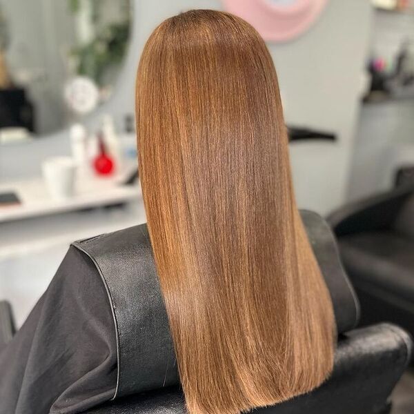 Auburn for Straight Long Hair - a woman sitting in a salon chair