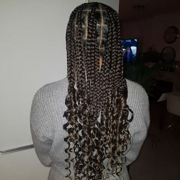 Box Braids Hairstyles for Long Hair - a woman wearing a gray sweater