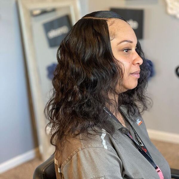 Lace Closure All Sewn Down Weave Hairstyle - A woman wearing a jacket