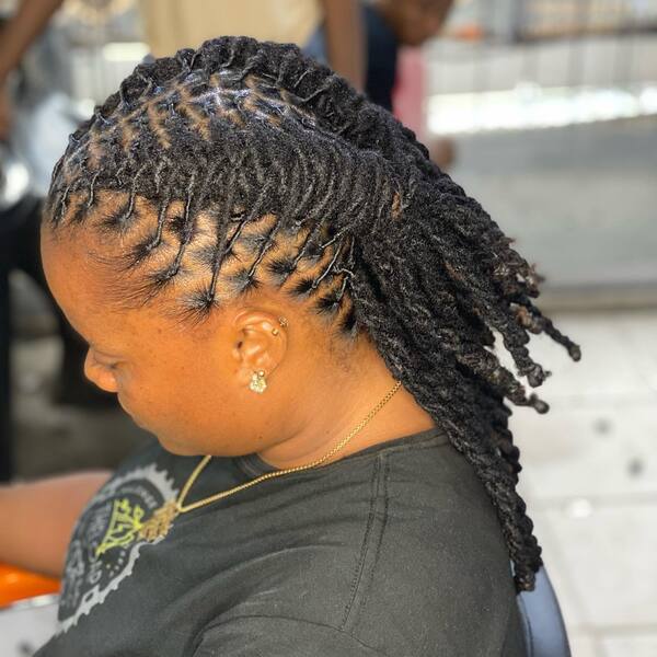 Two Strand Retwist and Style Locs - A woman wearing a black shirt