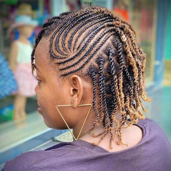 African Cornrow Twist Style - A woman wearing a triangle earrings