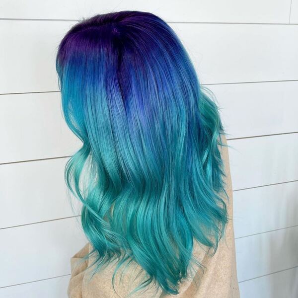 Blended Vivid Purple & Blue Hairstyle - a woman in a back view