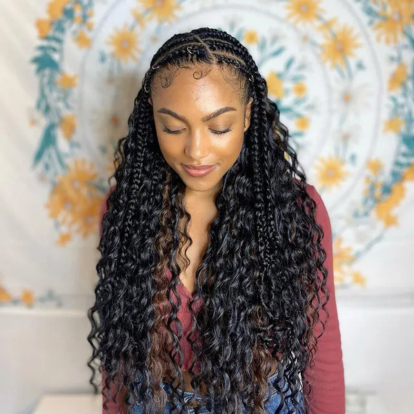Cornrows & Crochet Natural Hairstyles for Women - a woman wearing a dress