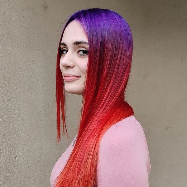 Cosmic Red & Purple Root Hair Color - a woman in a side view