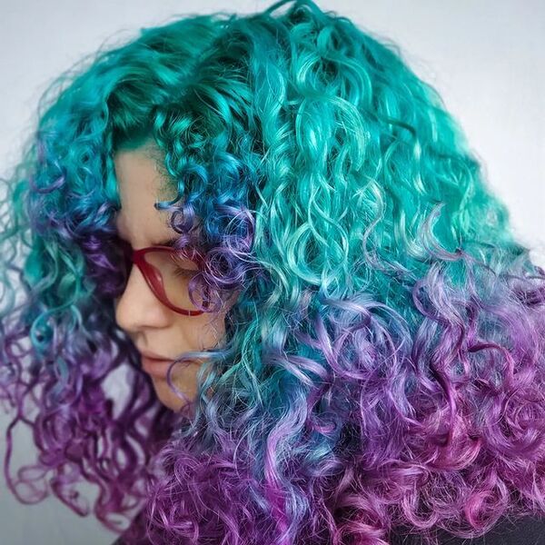 Curly Ocean Drip Galaxy Hair Color Hairstyle