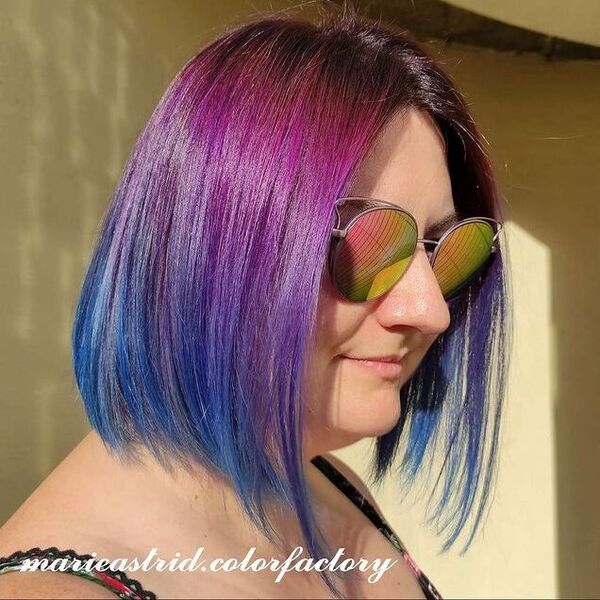 Gradient Purple & Blue Hair Color - a woman wearing a sunglasses