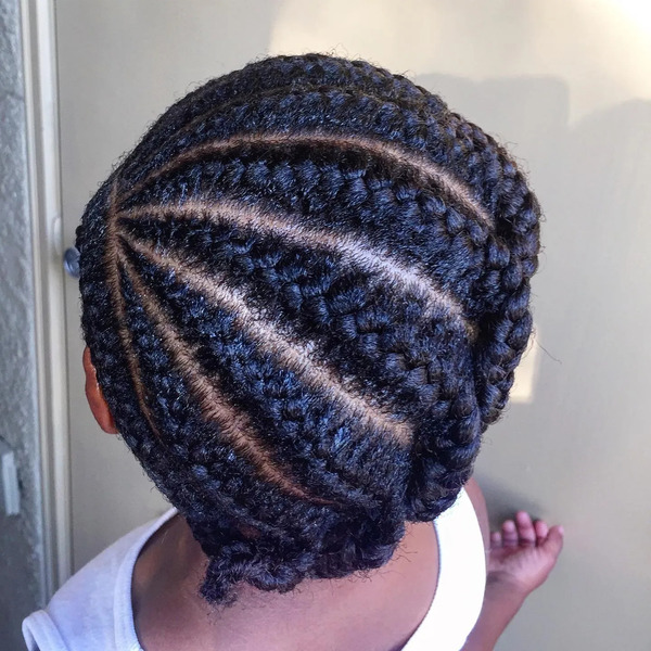 Inverted Cornrows Natural Hairstyles for Women - a girl in a top view