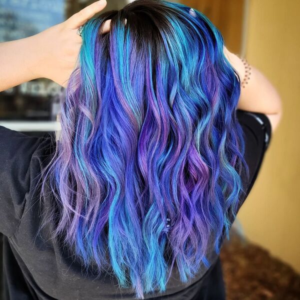 Larissa Blue & Purple Hairstyle - a woman in a back view