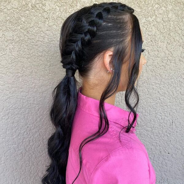 Long Hoco Hair Ponytail - A woman wearing a pink polo blouse
