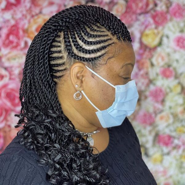 Mohawk Cornrow Braid - A woman with facemask wearing a black blouse