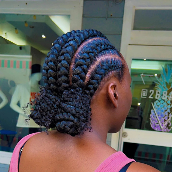 Simple & Cute Feed In Braids - a woman in a back view