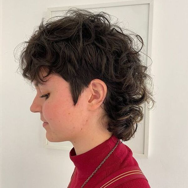 Textured Soft Curly Mullet Hairstyles - a woman in a side view
