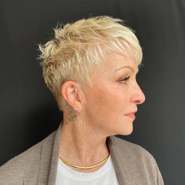 50 Best Pixie Haircuts for Older Women in 2022 - a woman in a side view