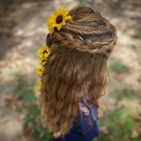 A Sunflower Boho and Lace Braid Style - a girl wearing a blue dress