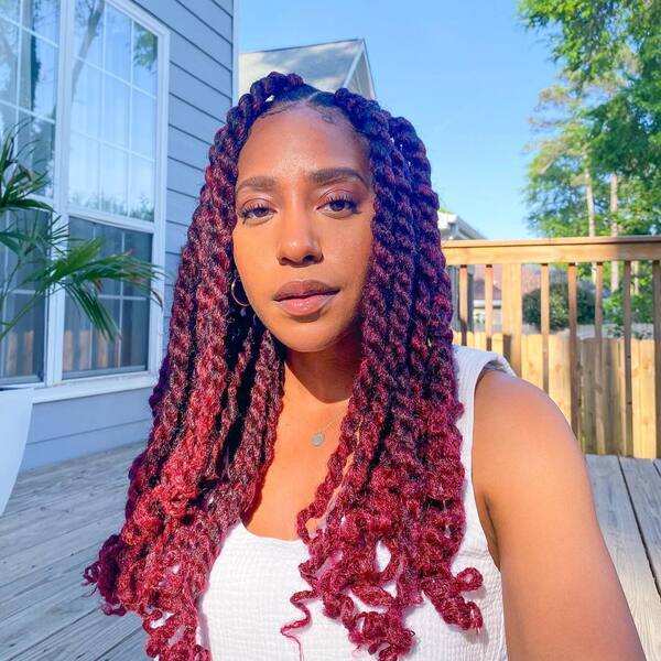 Beautiful Passion Twist in Burgundy Hair - a woman in a portrait