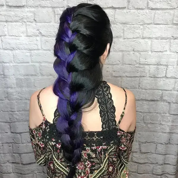 Black and Deep Purple Large Braids - a woman in a back view