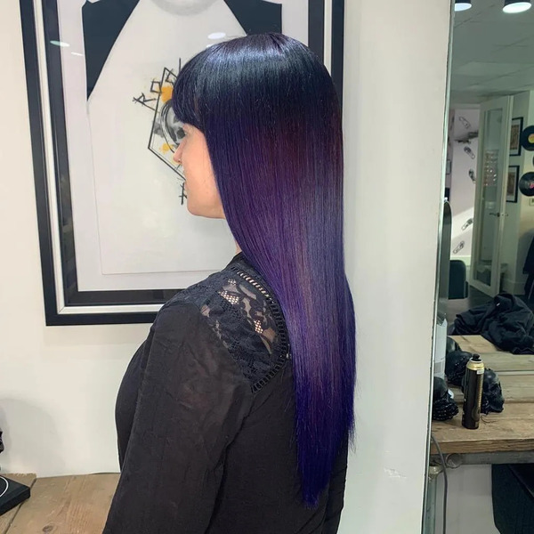 Black and Purple for Straight Hair - a woman in a side view