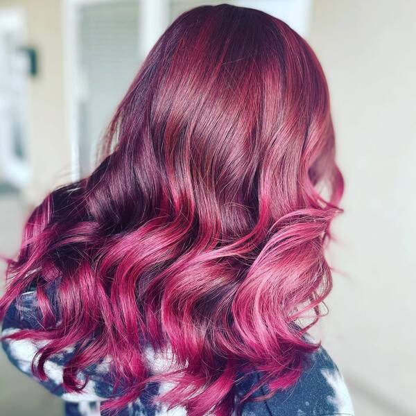 Blended Burgundy Hair - a woman in a back view