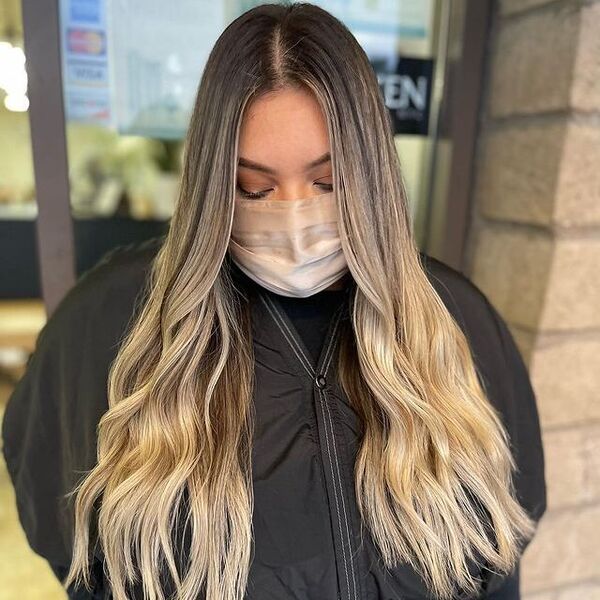 Blonde Balayage Ombre Ends - a woman wearing a jacket