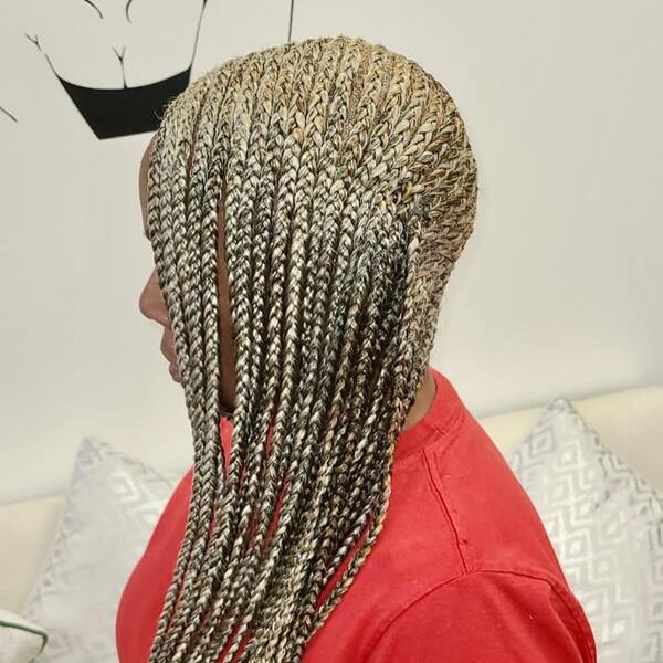 Blonde Lemonade Braids - a woman wearing a red shirt