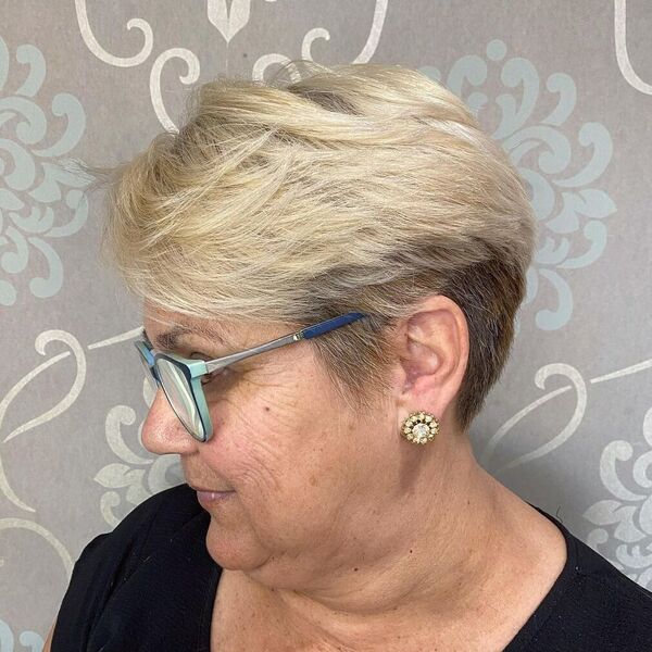 Blonde for Pixie Haircuts for Older Women - a woman wearing an eyeglasses
