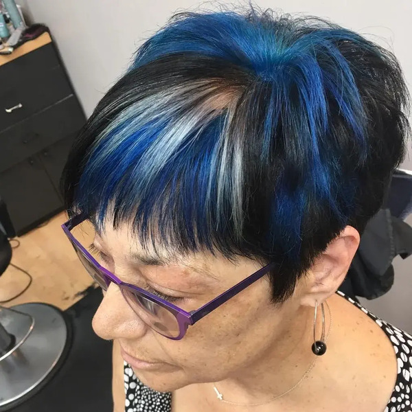 Blue Streaks with a Dash of Silver Style - a woman wearing an eyeglasses