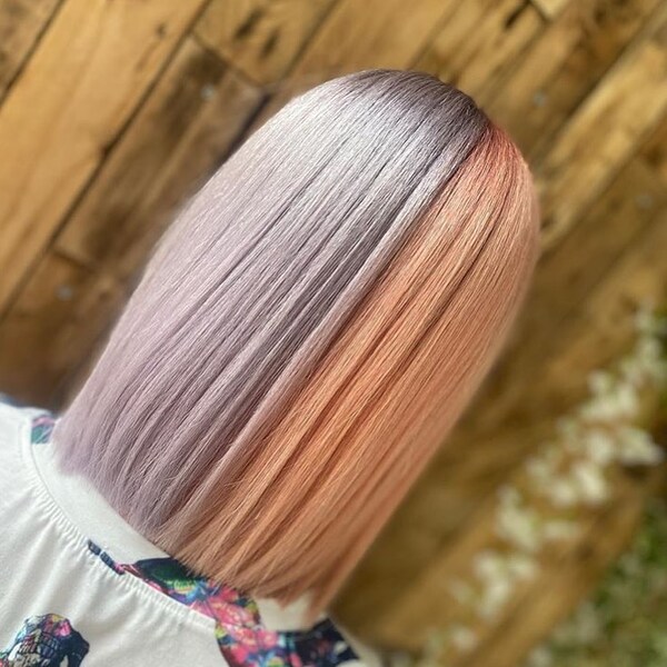 Blunt Bob with Peachy Keen and Parma Violet - a woman in a back view