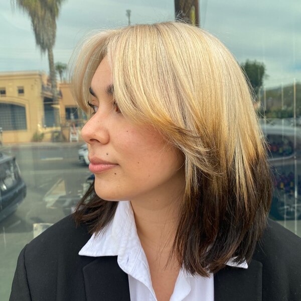 Bob Cut with Curtain Fringe Reverse Ombre - a woman in a side view