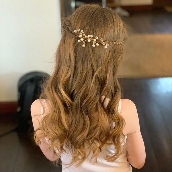 Braids and Curls with Flower Buds - a girl wearing a white sleeveless