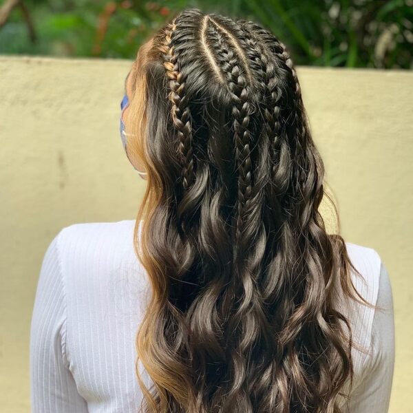 Braids and Sunflower Blonde Highlights - a woman in a back view