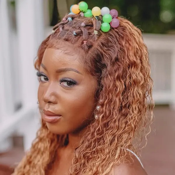 Bubbles Style Accessory for Curly and Braided Hair -a woman in a side view