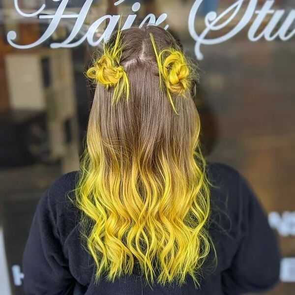 Bun and Yellow Ombre Hair - a woman in a back view