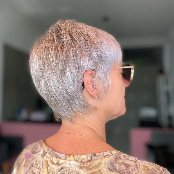 Classic Silver Gray Pixie Haircuts for Older Women - a woman in a back view